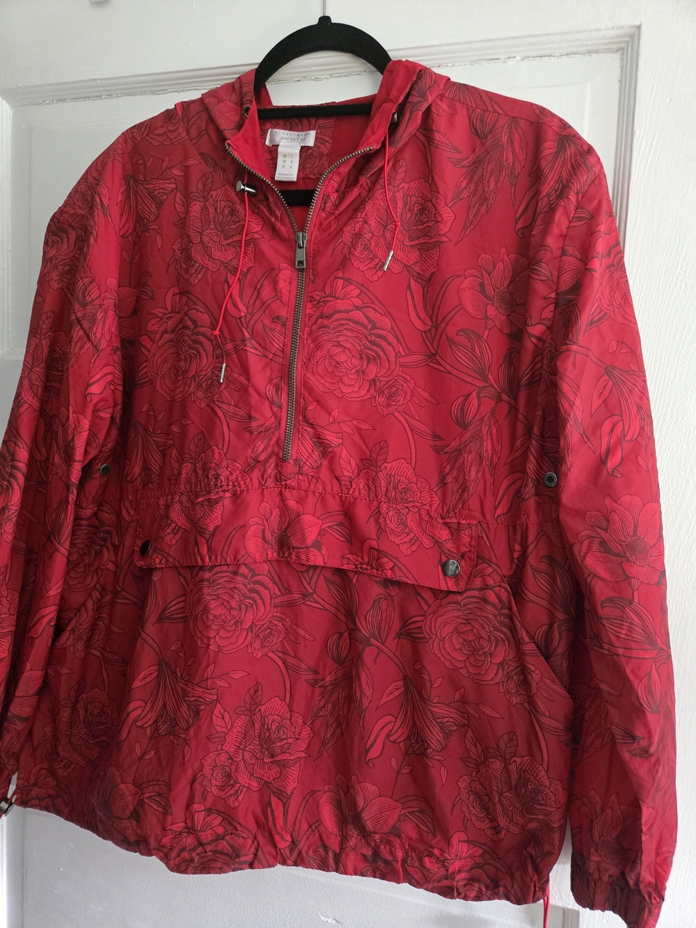 Red Floral Hooded Anorak Jacket - Women